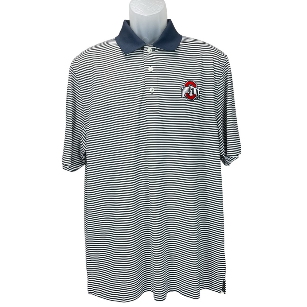 Cutter & Buck Men’s Large Ohio State Buckeyes Striped‎ Golf Polo DryTec